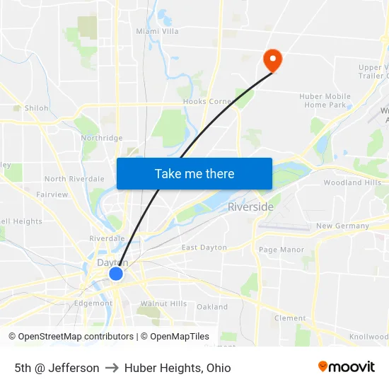 5th @ Jefferson to Huber Heights, Ohio map