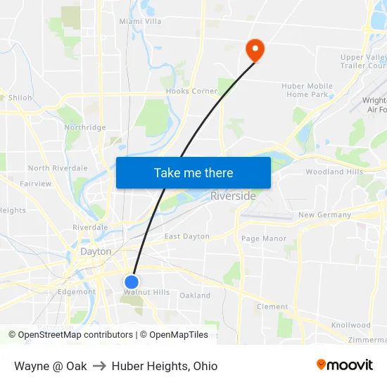 Wayne @ Oak to Huber Heights, Ohio map