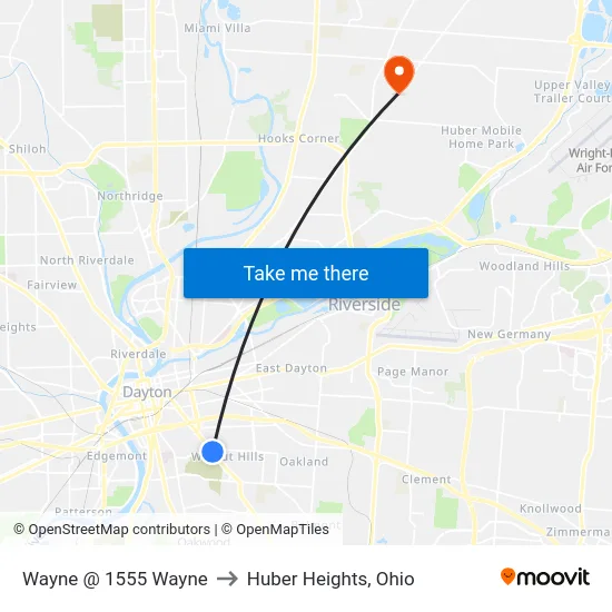 Wayne @ 1555 Wayne to Huber Heights, Ohio map