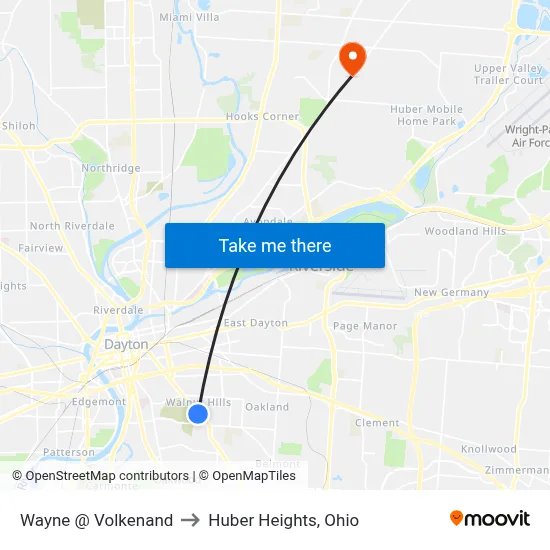 Wayne @ Volkenand to Huber Heights, Ohio map