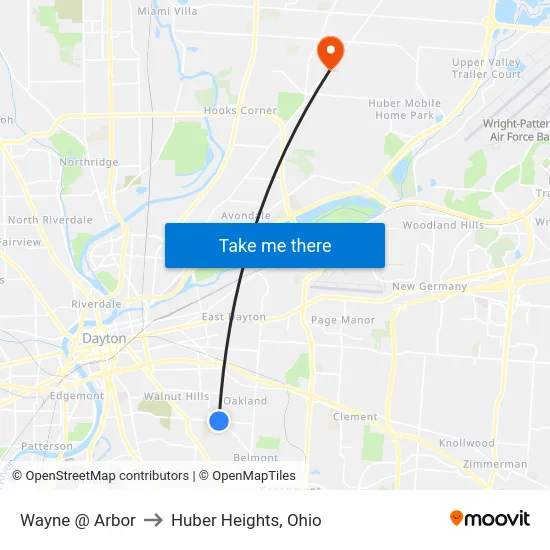 Wayne @ Arbor to Huber Heights, Ohio map
