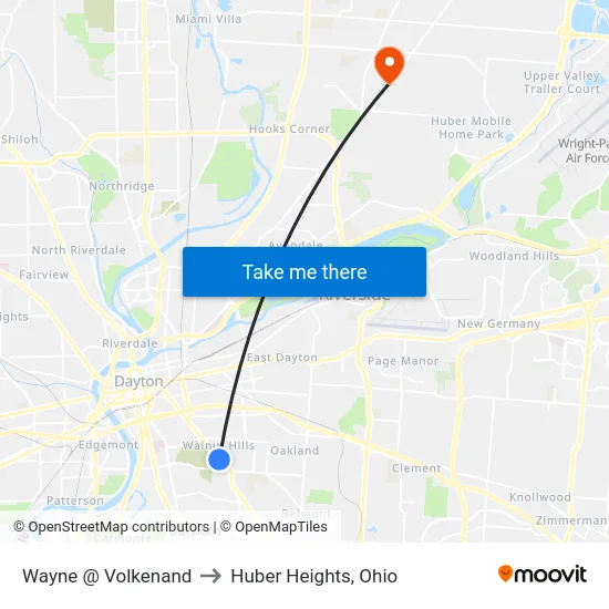 Wayne @ Volkenand to Huber Heights, Ohio map