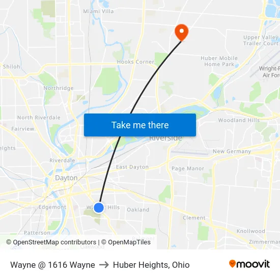 Wayne @ 1616 Wayne to Huber Heights, Ohio map