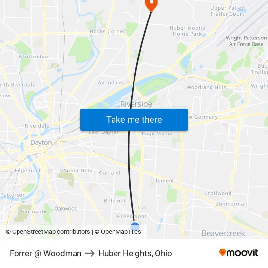 Forrer @ Woodman to Huber Heights, Ohio map