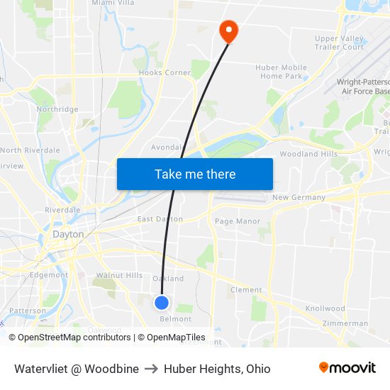 Watervliet @ Woodbine to Huber Heights, Ohio map