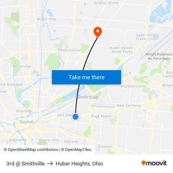 3rd @ Smithville to Huber Heights, Ohio map