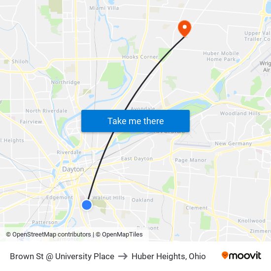 Brown St @ University Place to Huber Heights, Ohio map