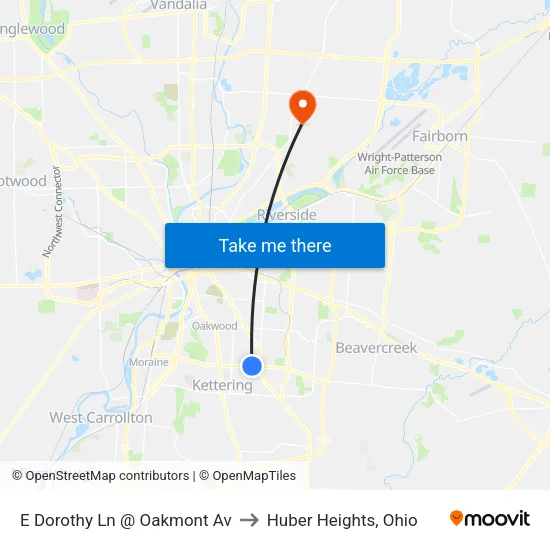 E Dorothy Ln @ Oakmont Av to Huber Heights, Ohio map