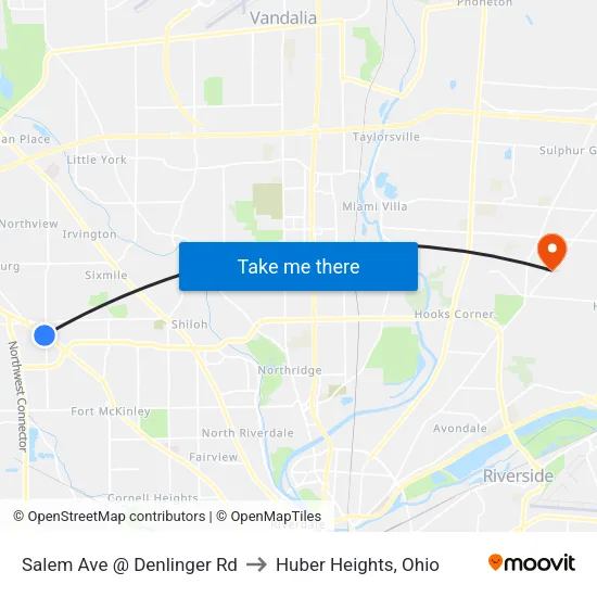Salem Ave @ Denlinger Rd to Huber Heights, Ohio map
