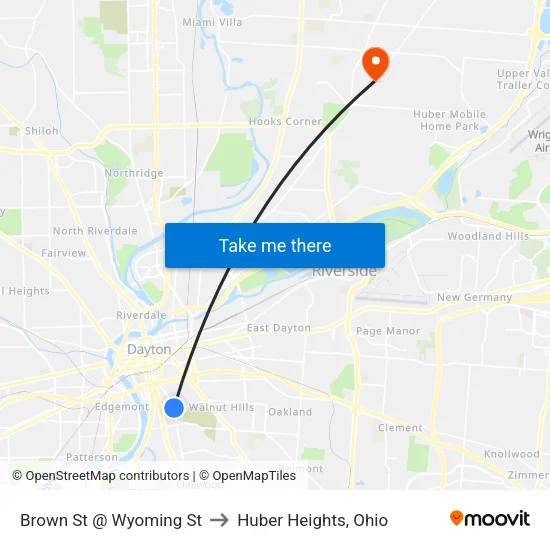 Brown St @ Wyoming St to Huber Heights, Ohio map