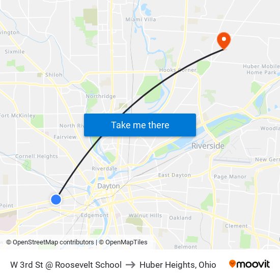 W 3rd St @ Roosevelt School to Huber Heights, Ohio map