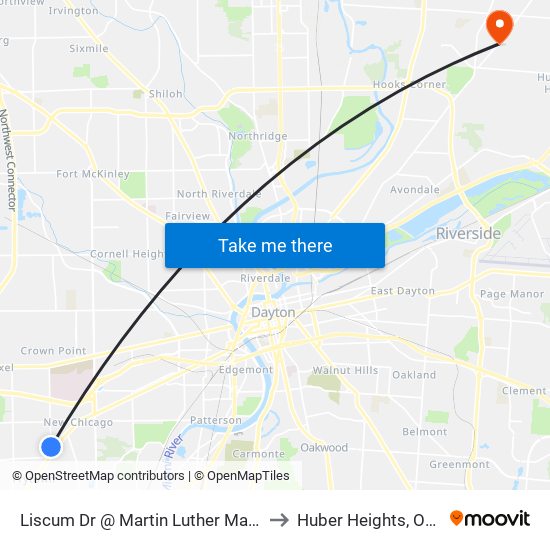 Liscum Dr @ Martin Luther Manor to Huber Heights, Ohio map