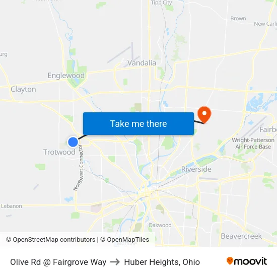Olive Rd @ Fairgrove Way to Huber Heights, Ohio map