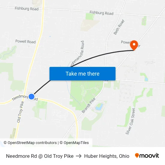 Needmore Rd @ Old Troy Pike to Huber Heights, Ohio map