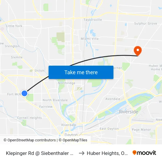 Klepinger Rd @ Siebenthaler Ave to Huber Heights, Ohio map