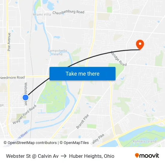 Webster St @ Calvin Av to Huber Heights, Ohio map