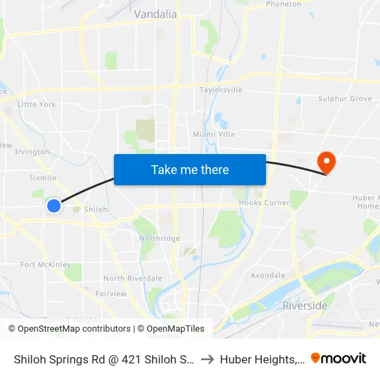 Shiloh Springs Rd @ 421 Shiloh Springs Rd to Huber Heights, Ohio map