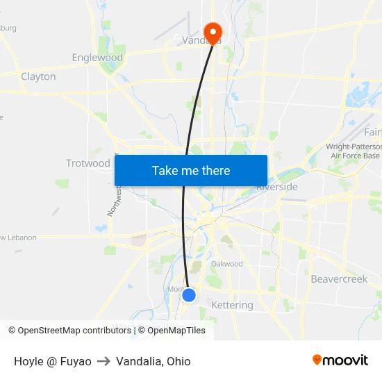 Hoyle @ Fuyao to Vandalia, Ohio map