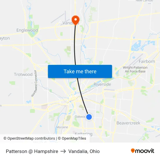 Patterson @ Hampshire to Vandalia, Ohio map