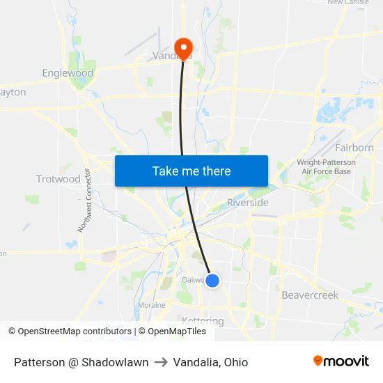 Patterson @ Shadowlawn to Vandalia, Ohio map
