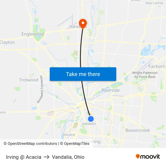 Irving @ Acacia to Vandalia, Ohio map