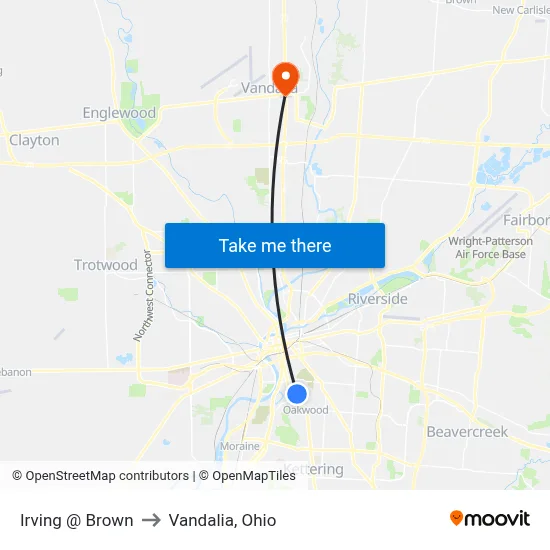 Irving @ Brown to Vandalia, Ohio map