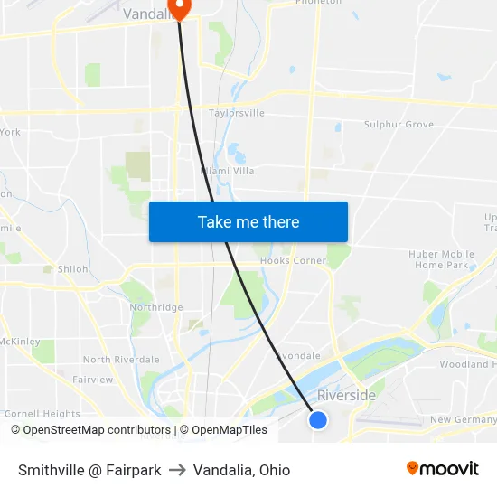 Smithville @ Fairpark to Vandalia, Ohio map