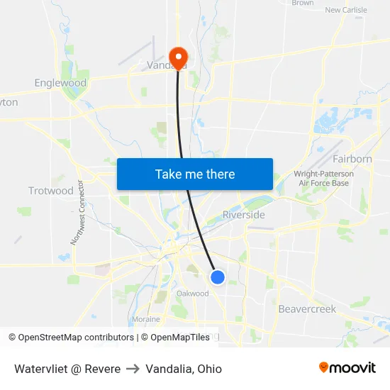 Watervliet @ Revere to Vandalia, Ohio map