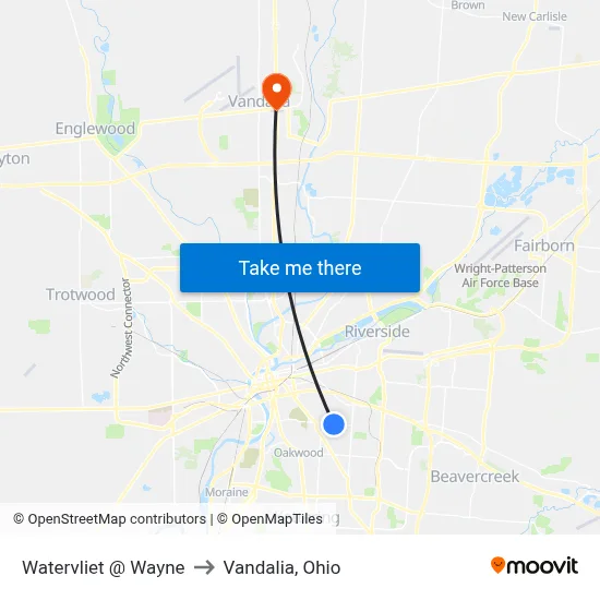 Watervliet @ Wayne to Vandalia, Ohio map