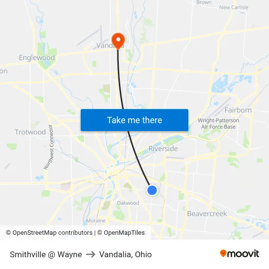 Smithville @ Wayne to Vandalia, Ohio map