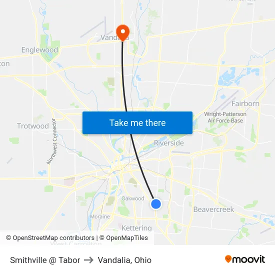 Smithville @ Tabor to Vandalia, Ohio map