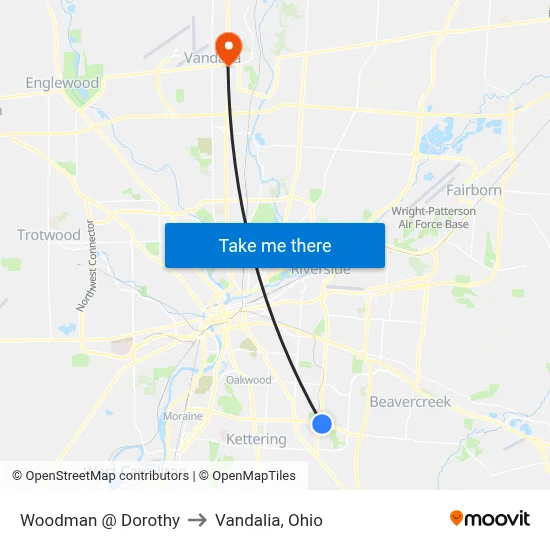 Woodman @ Dorothy to Vandalia, Ohio map