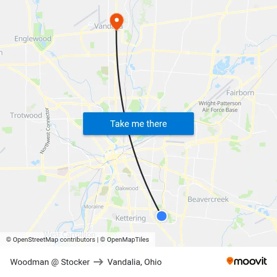 Woodman @ Stocker to Vandalia, Ohio map