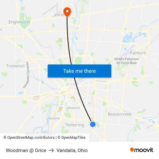 Woodman @ Grice to Vandalia, Ohio map