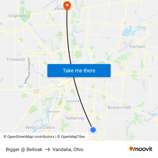 Bigger @ Belloak to Vandalia, Ohio map
