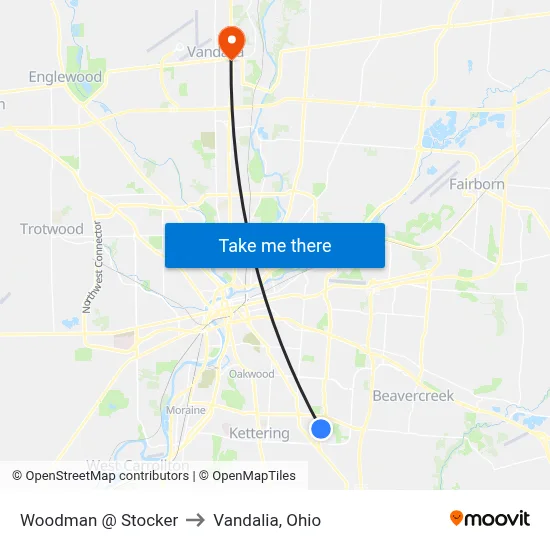 Woodman @ Stocker to Vandalia, Ohio map