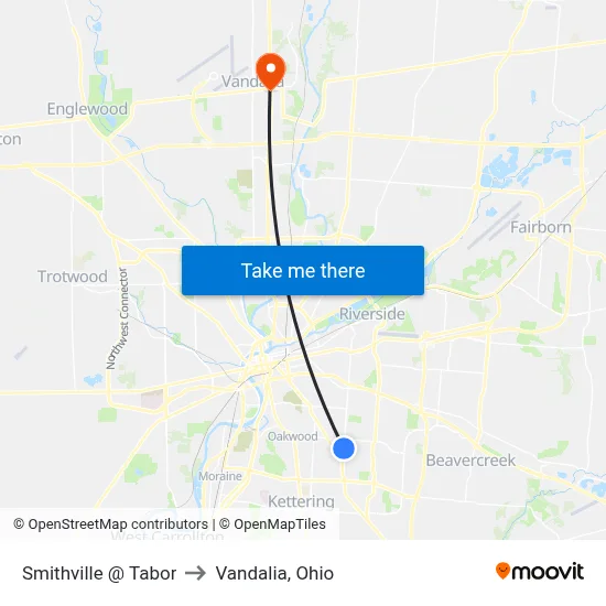 Smithville @ Tabor to Vandalia, Ohio map