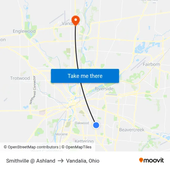 Smithville @ Ashland to Vandalia, Ohio map