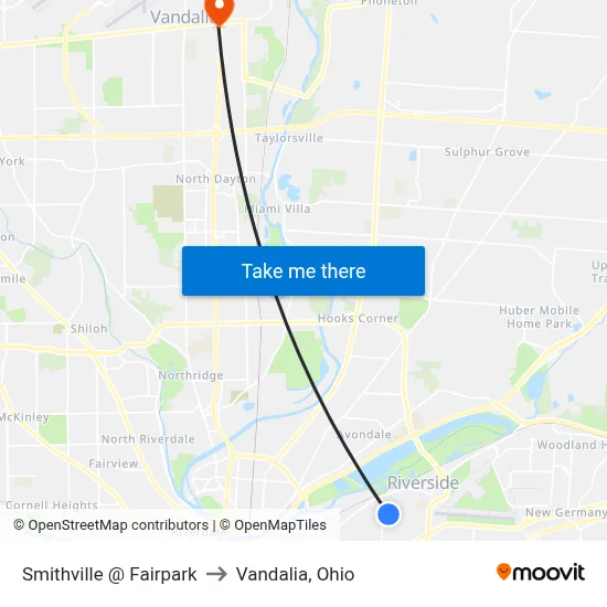 Smithville @ Fairpark to Vandalia, Ohio map