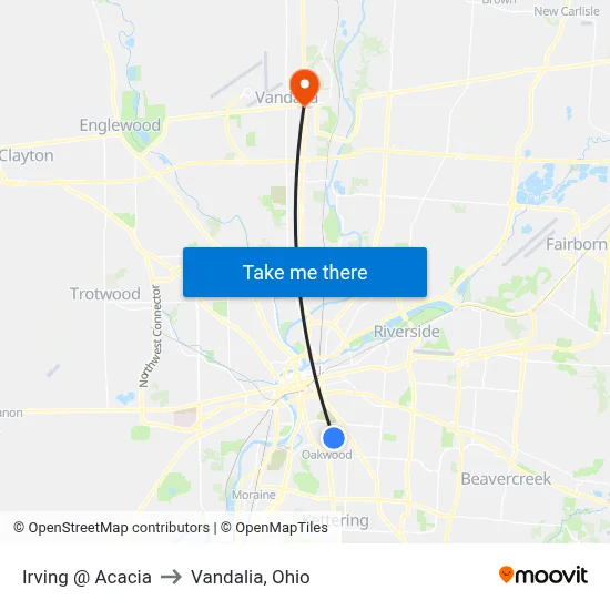 Irving @ Acacia to Vandalia, Ohio map