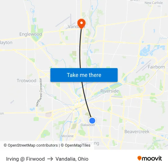 Irving @ Firwood to Vandalia, Ohio map