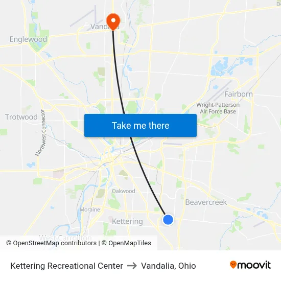 Kettering Recreational Center to Vandalia, Ohio map