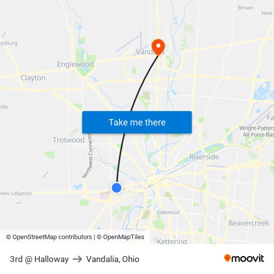 3rd @ Halloway to Vandalia, Ohio map