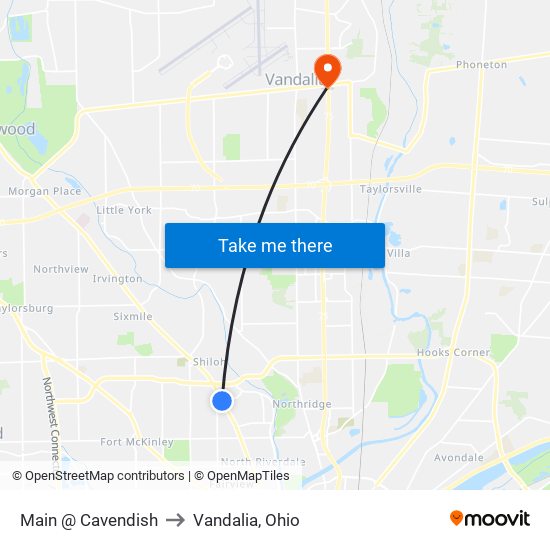 Main @ Cavendish to Vandalia, Ohio map