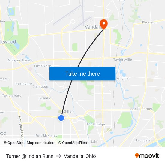 Turner @ Indian Runn to Vandalia, Ohio map