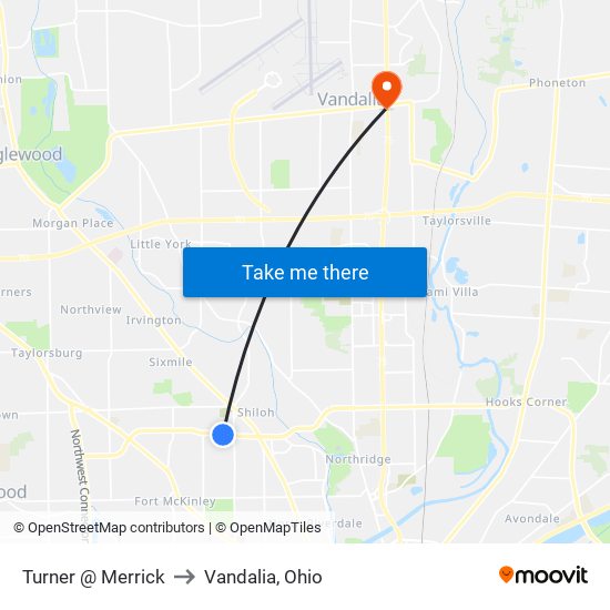 Turner @ Merrick to Vandalia, Ohio map