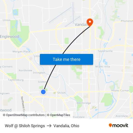 Wolf @ Shiloh Springs to Vandalia, Ohio map