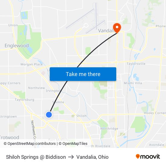 Shiloh Springs @ Biddison to Vandalia, Ohio map