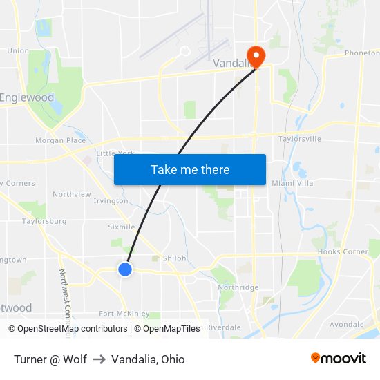 Turner @ Wolf to Vandalia, Ohio map