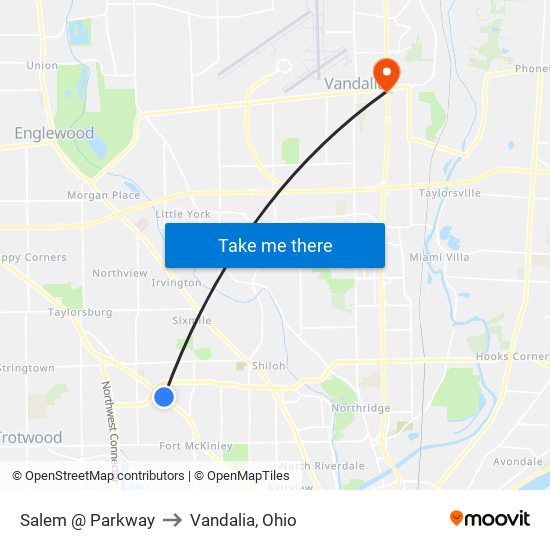 Salem @ Parkway to Vandalia, Ohio map